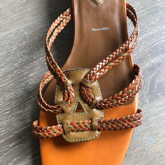 Nickels Soft Poron 4000 Leather Sandals w Braided Design Orange Olive Tan - Picture 6 of 7